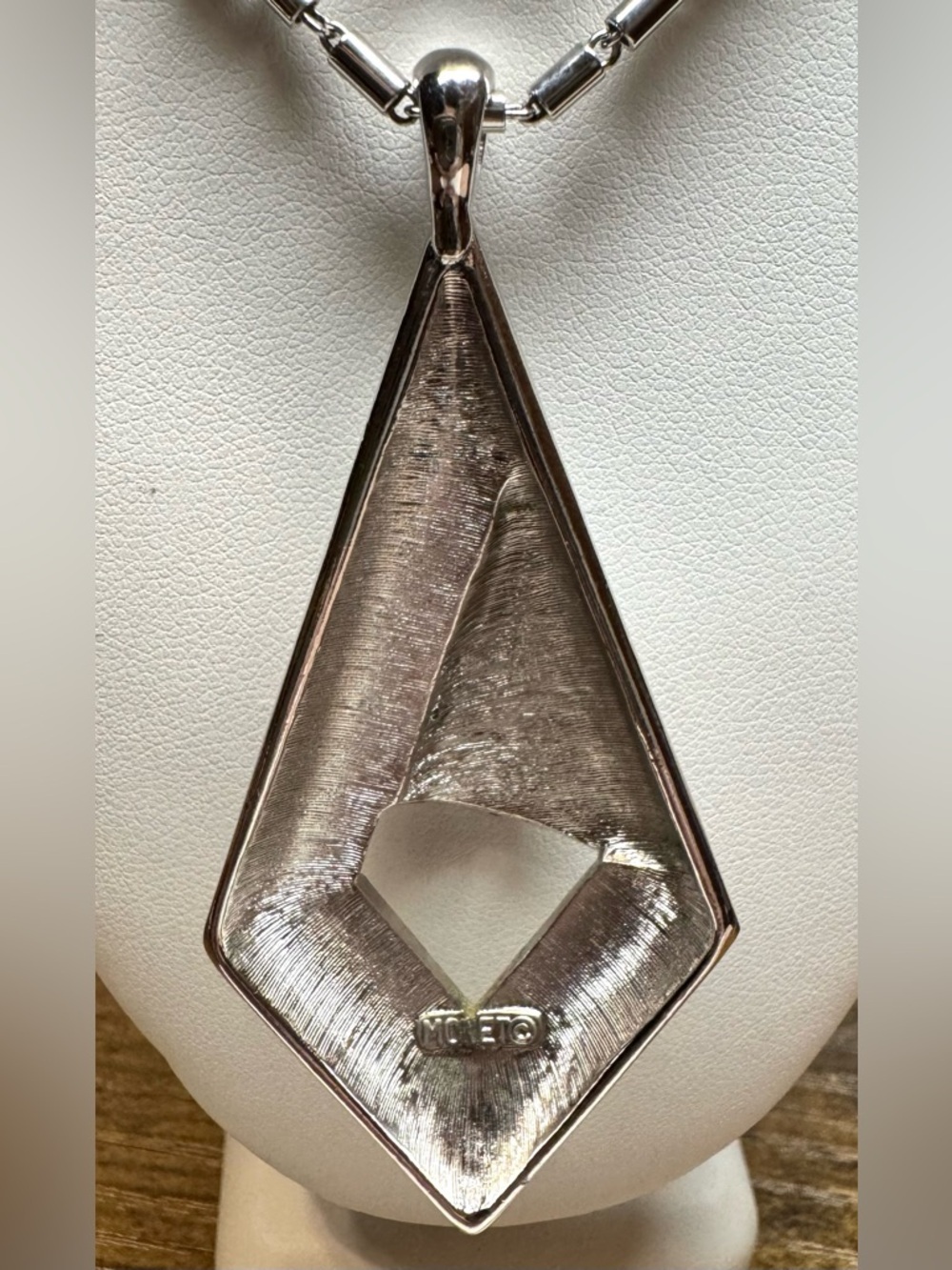 Monet Silver Tone Geometric Pendant Necklace Long Statement - Picture 6 of 7